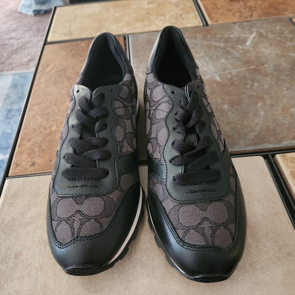Coach Black and Gray Sneakers with Signature Pattern